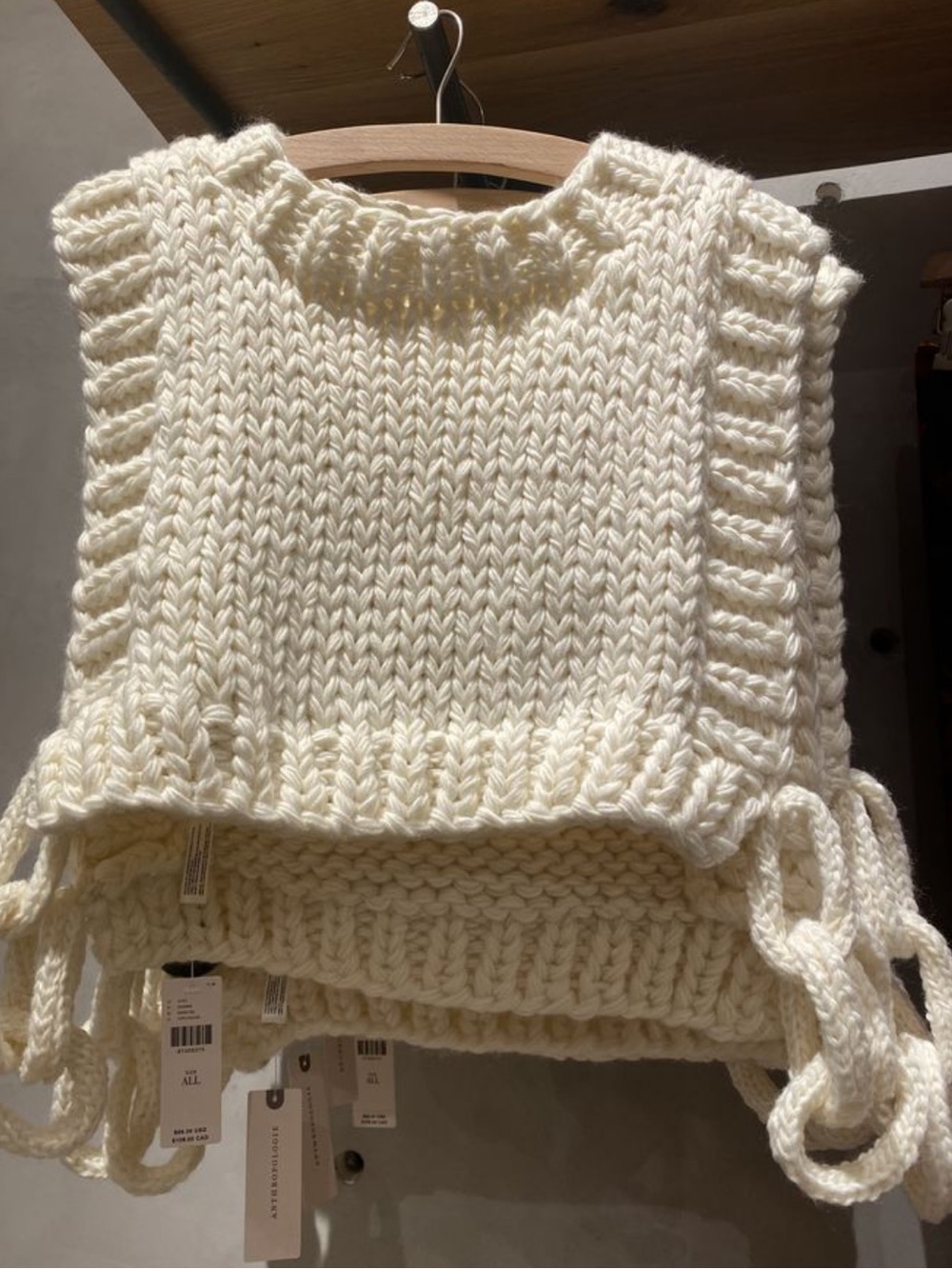 NWT By Anthropologie Chain Sweater Vest Ivory Chunky Knit Cropped One Size